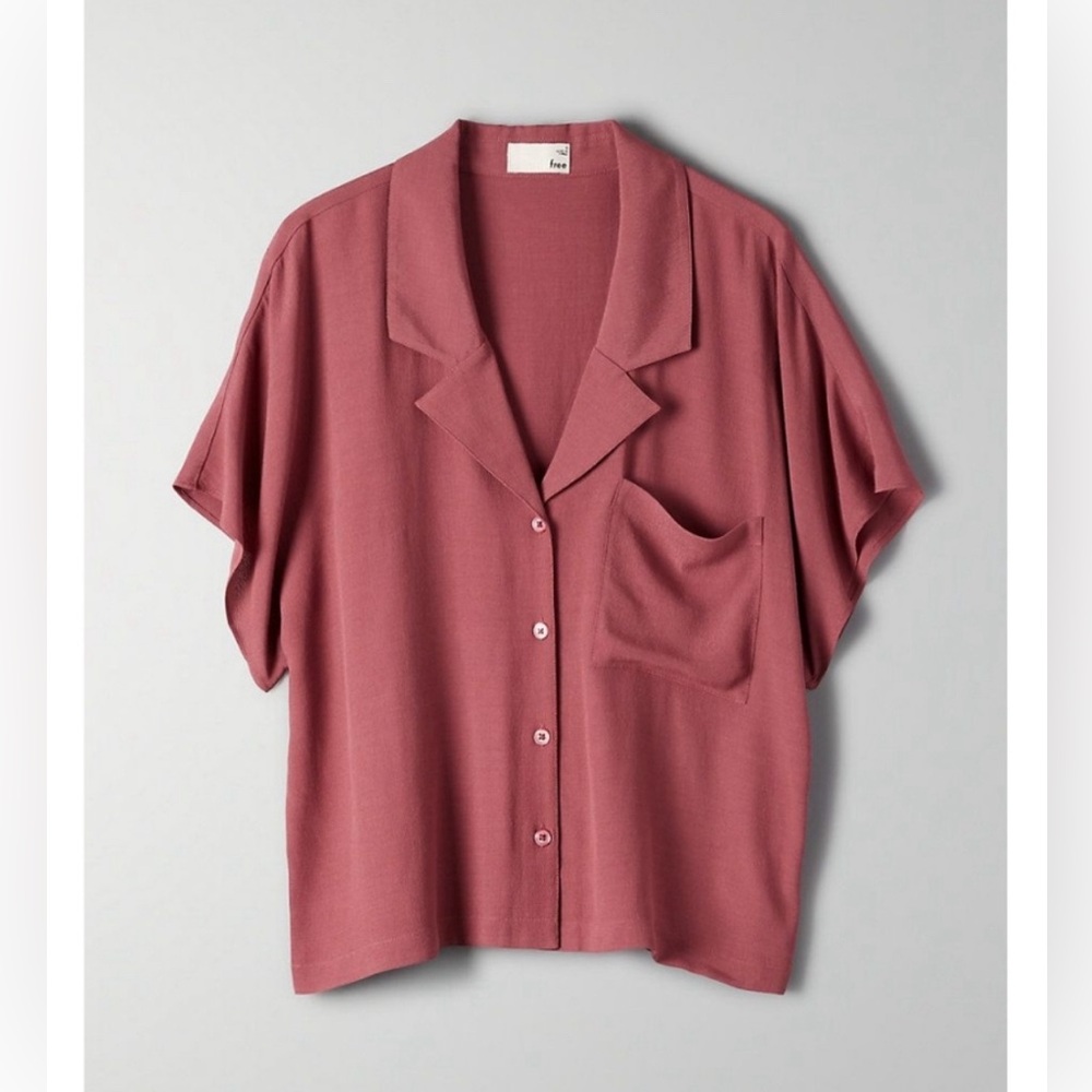 ARITZIA WILFRED FREE Shawna Blouse Button Up Lapel Shirt Dusty Rose XXS